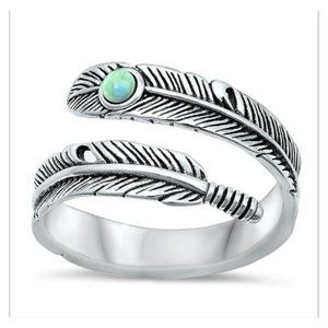 Sterling Silver Feather Turquoise Ring